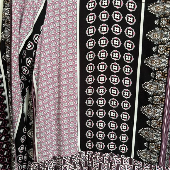 VTG Christian Caliendo Women BoHo Purple/White/Black Geo Print Dress Large Flair - Picture 6 of 8